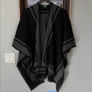 LAUREN RALPH LAUREN Jet Setter Reversible Knit Poncho Wrap Black Gray OS (EUC)